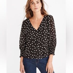 Madewell Black and White Polka Dot Relaxed Cuffed Sleeve Blouse Size 2